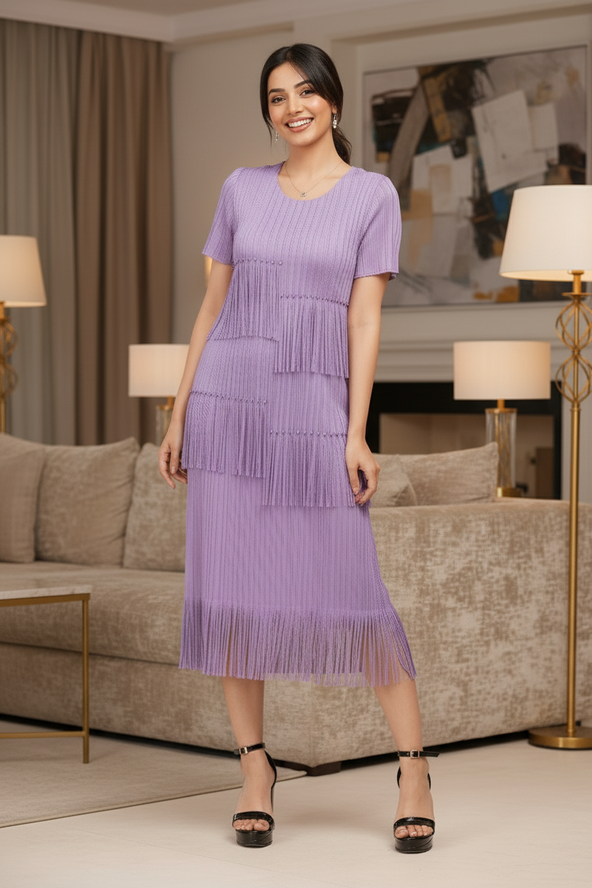 Fringe Party Gown -  Purple