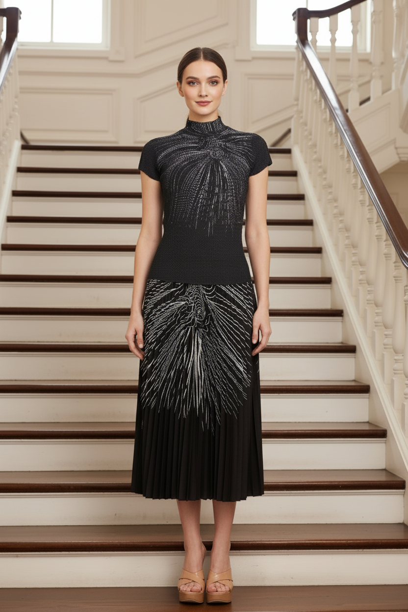 Pleated Set Flapper Dress - Black