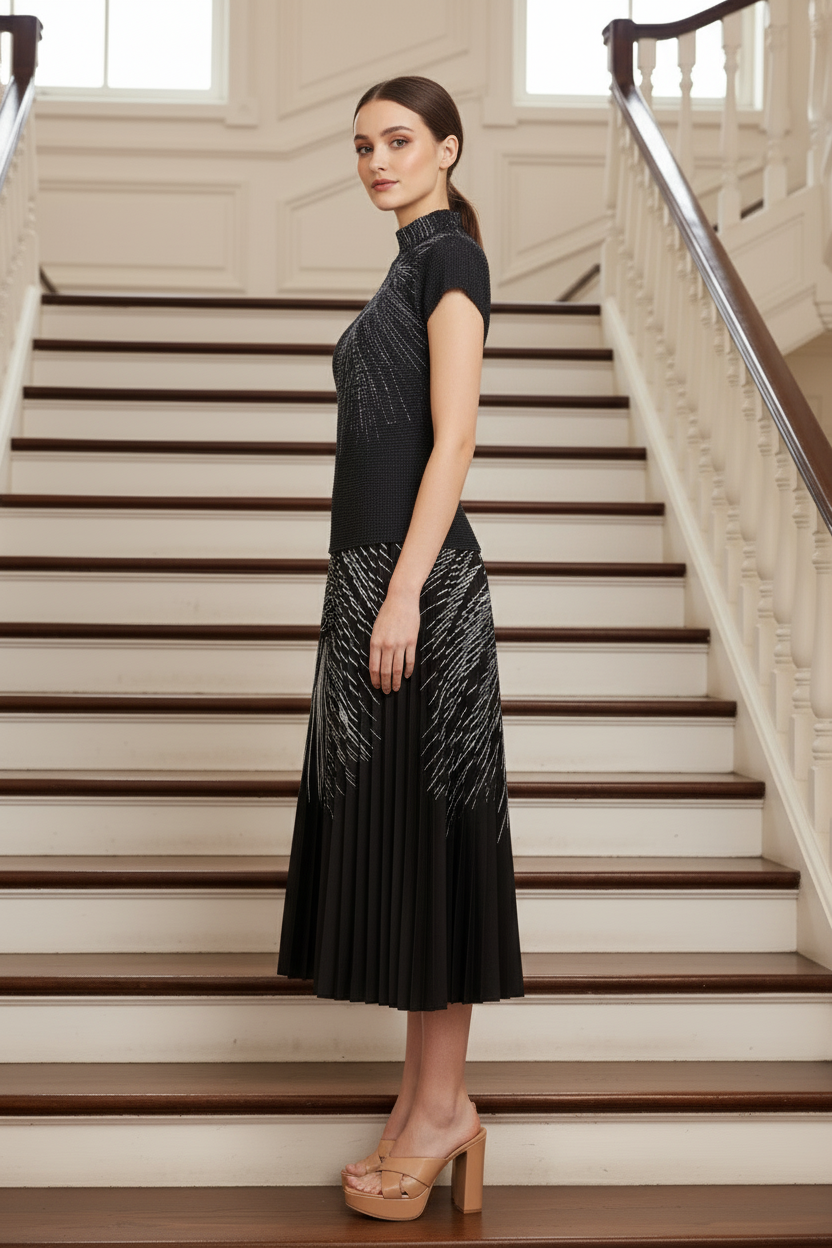 Pleated Set Flapper Dress - Black