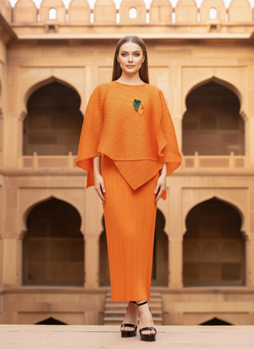 Elegant Two Piece Dress -  Orange