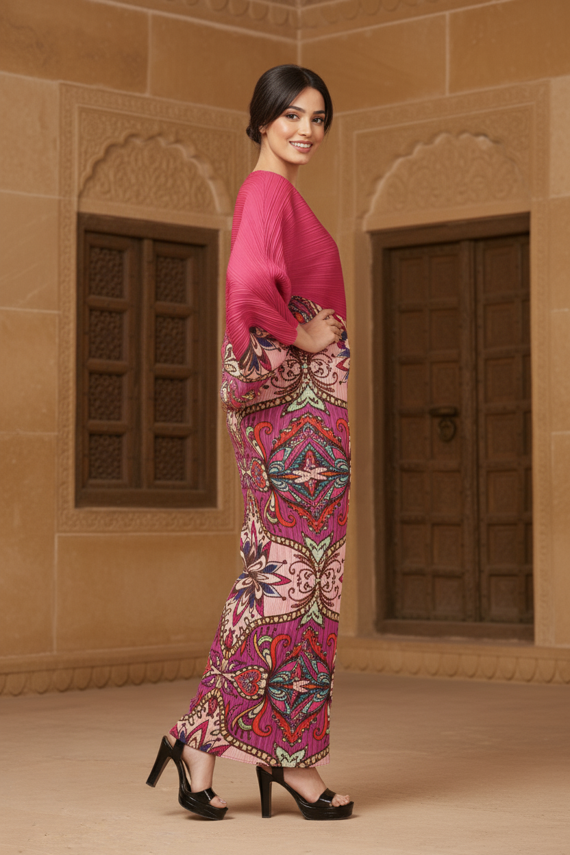 Deep V-Neck and High-Waist Gown - Pink