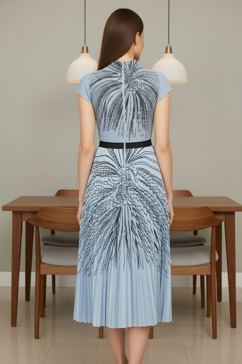 Pleated Set Flapper Dress - Blue