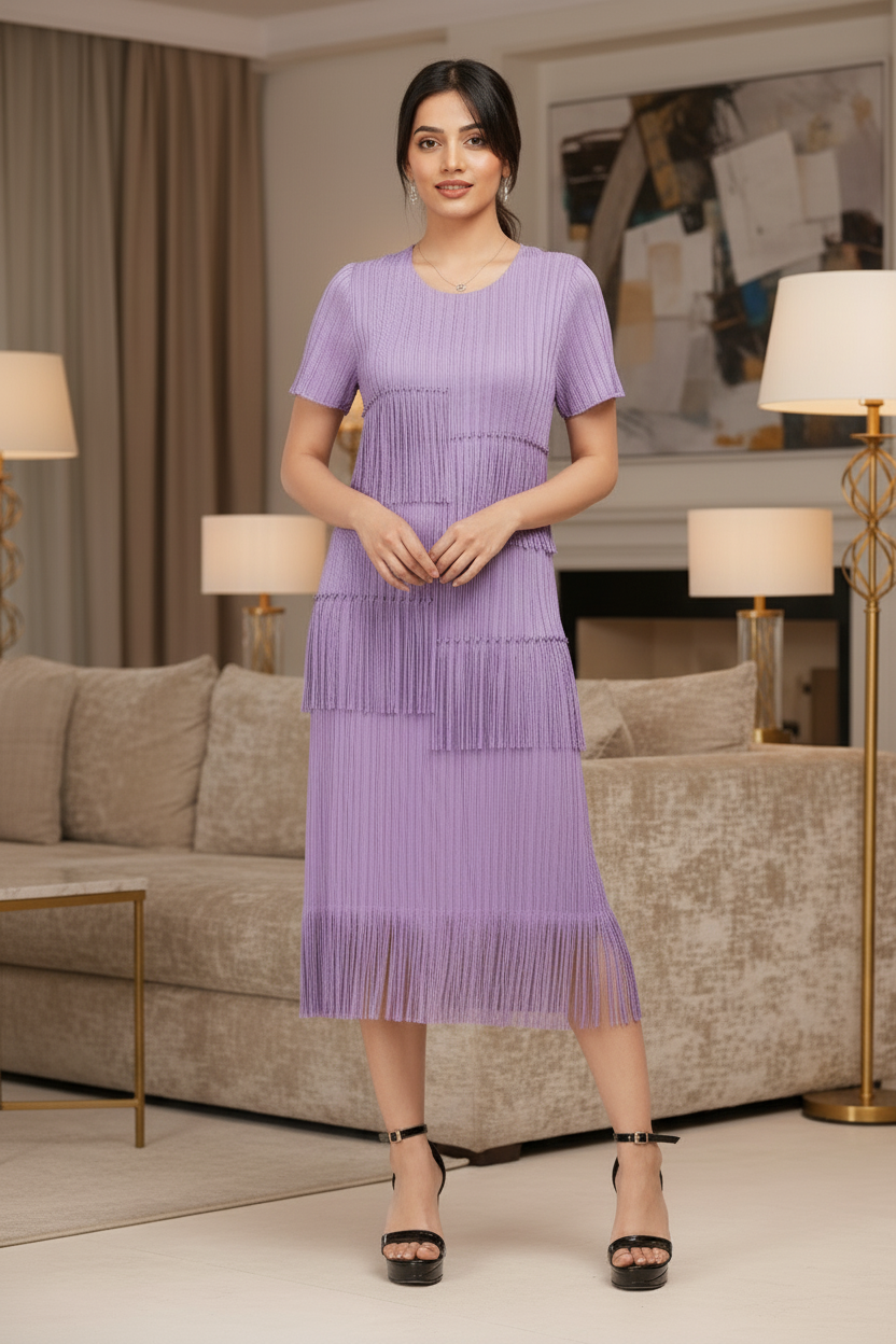 Fringe Party Gown -  Purple