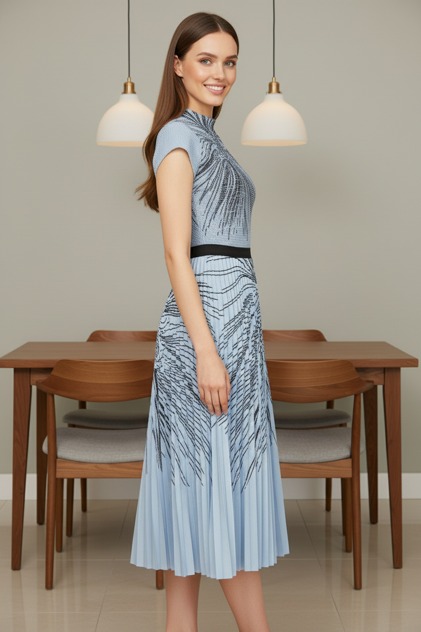 Pleated Set Flapper Dress - Blue
