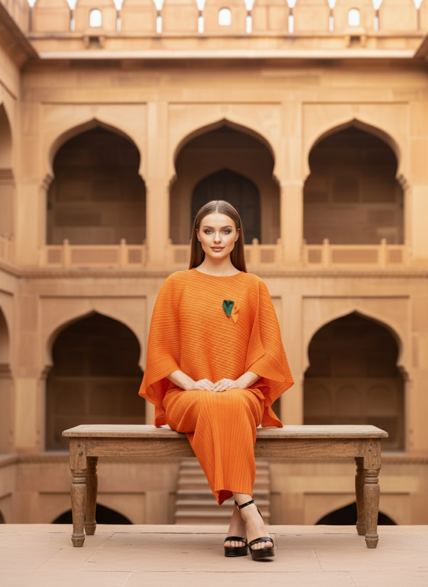 Elegant Two Piece Dress -  Orange