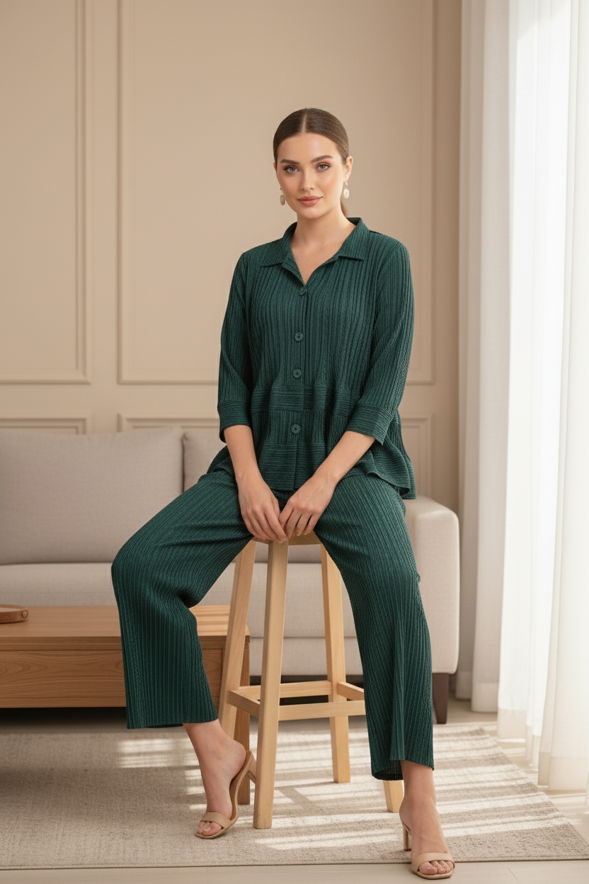 Garnet Polyester Pant Set - Green