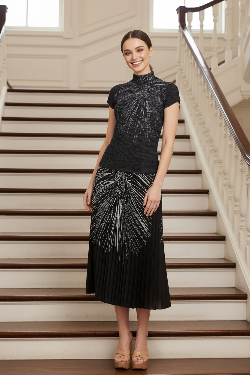 Pleated Set Flapper Dress - Black