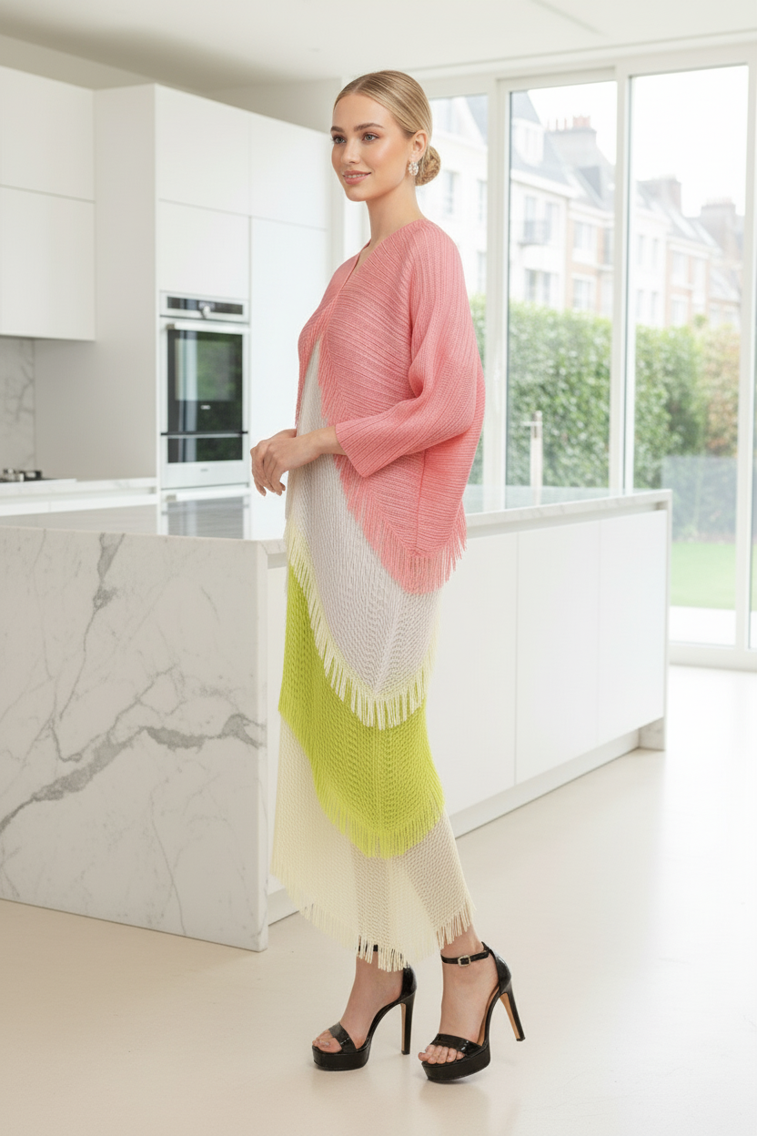 Kimono Fringe Dress -  Pink