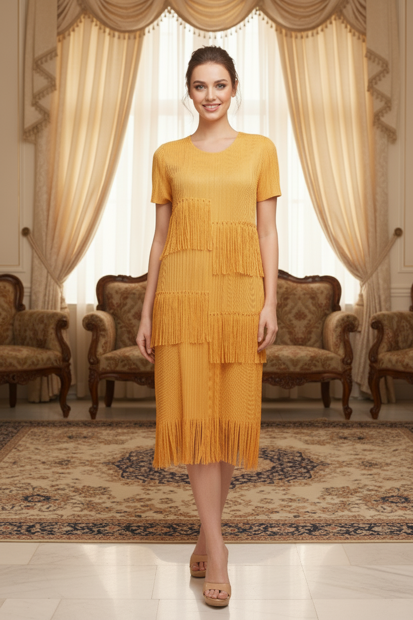Fringe Party Gown - Yellow