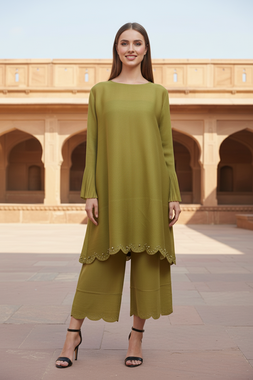 PEARL EMBROIDERED COORD SET -  Green