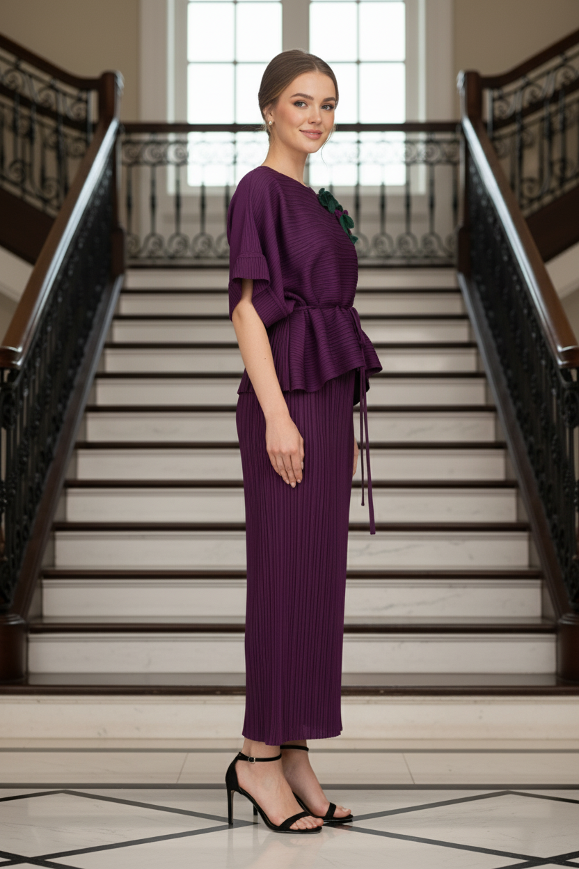 Elegant Two Piece Dress -  Purple