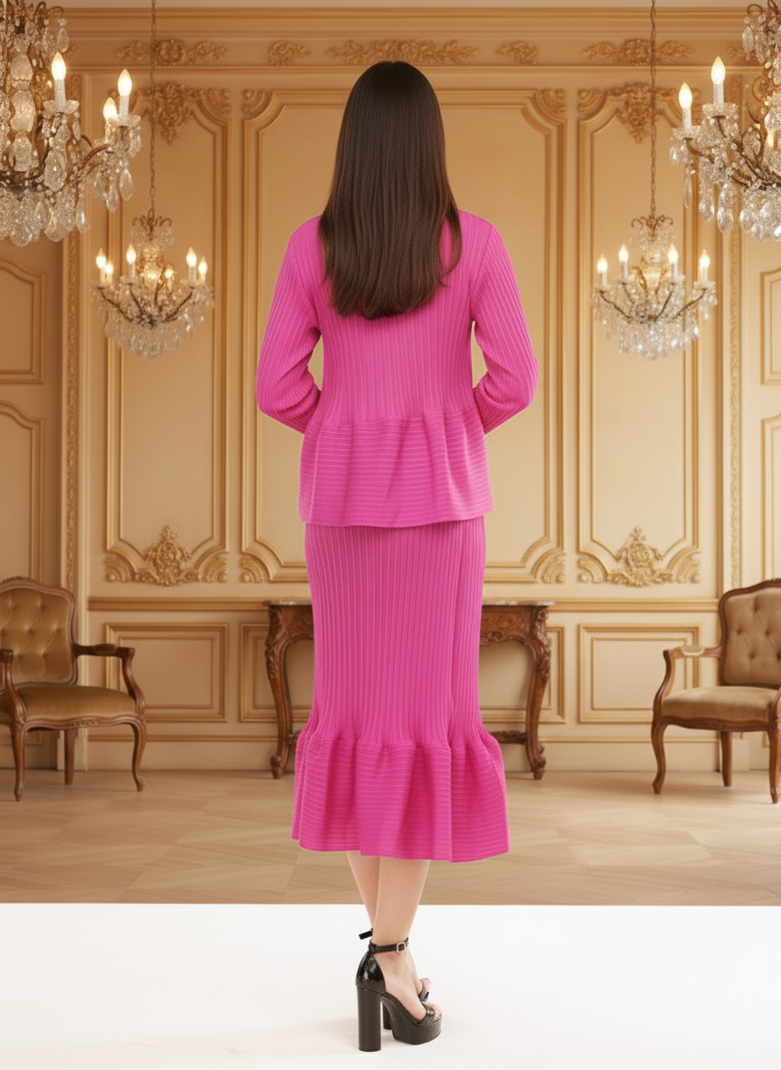 Crew Neck Top Wide Leg Pants - Purple