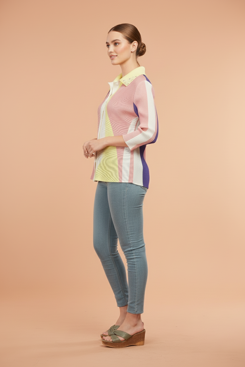 Polyester Edith Color block Printed Shirt