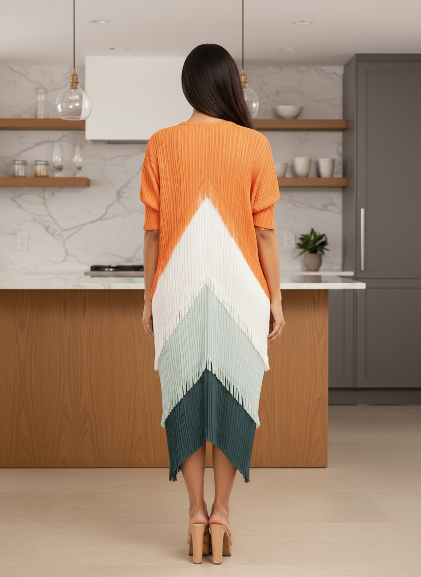 Kimono Fringe Dress -  Orange