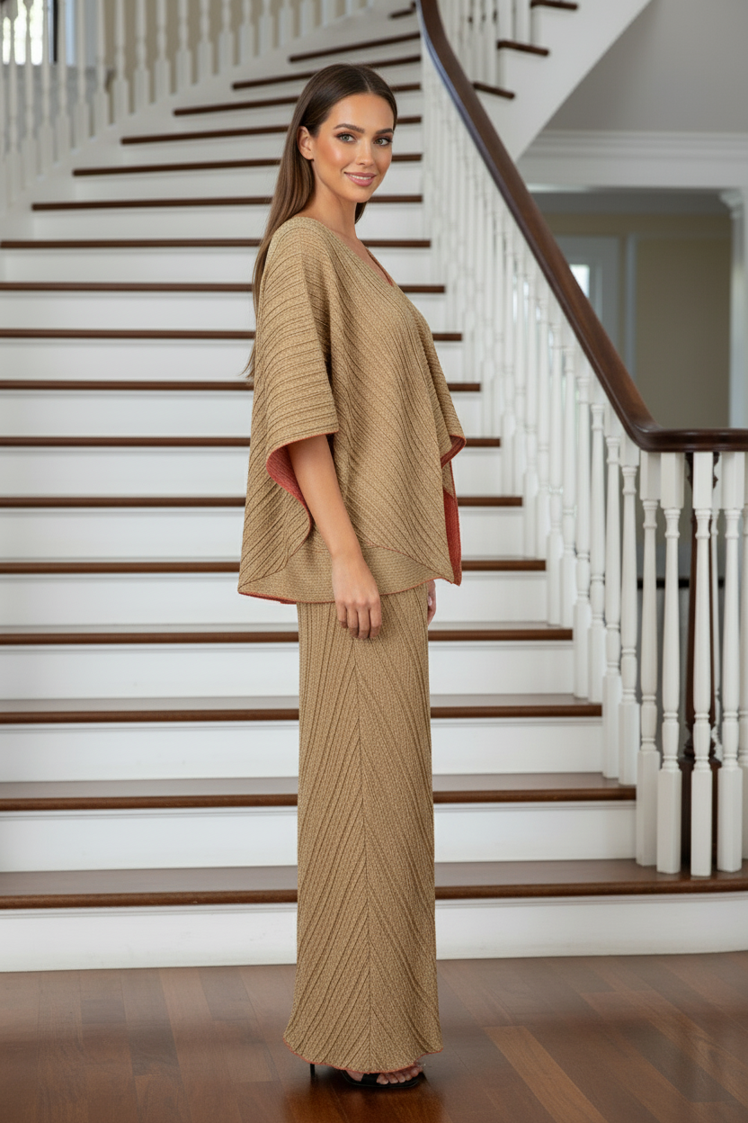 Summer Notched Pleated Dress - Beige