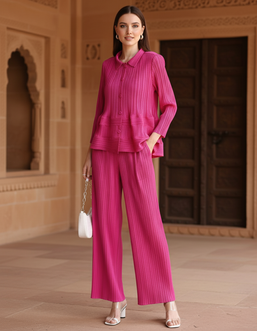 Garnet Polyester Pant Set - Pink