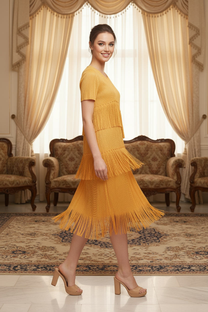 Fringe Party Gown - Yellow