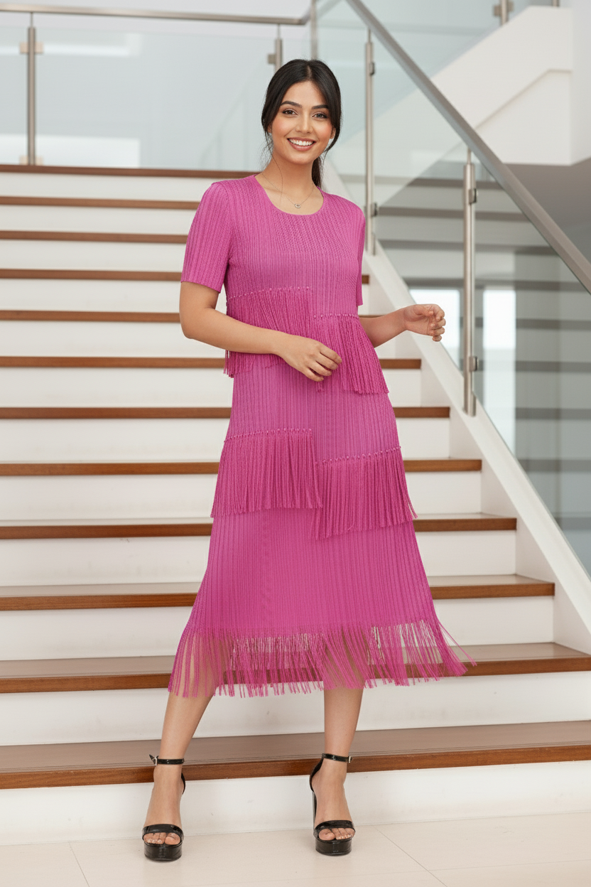 Fringe Party Gown -  Pink