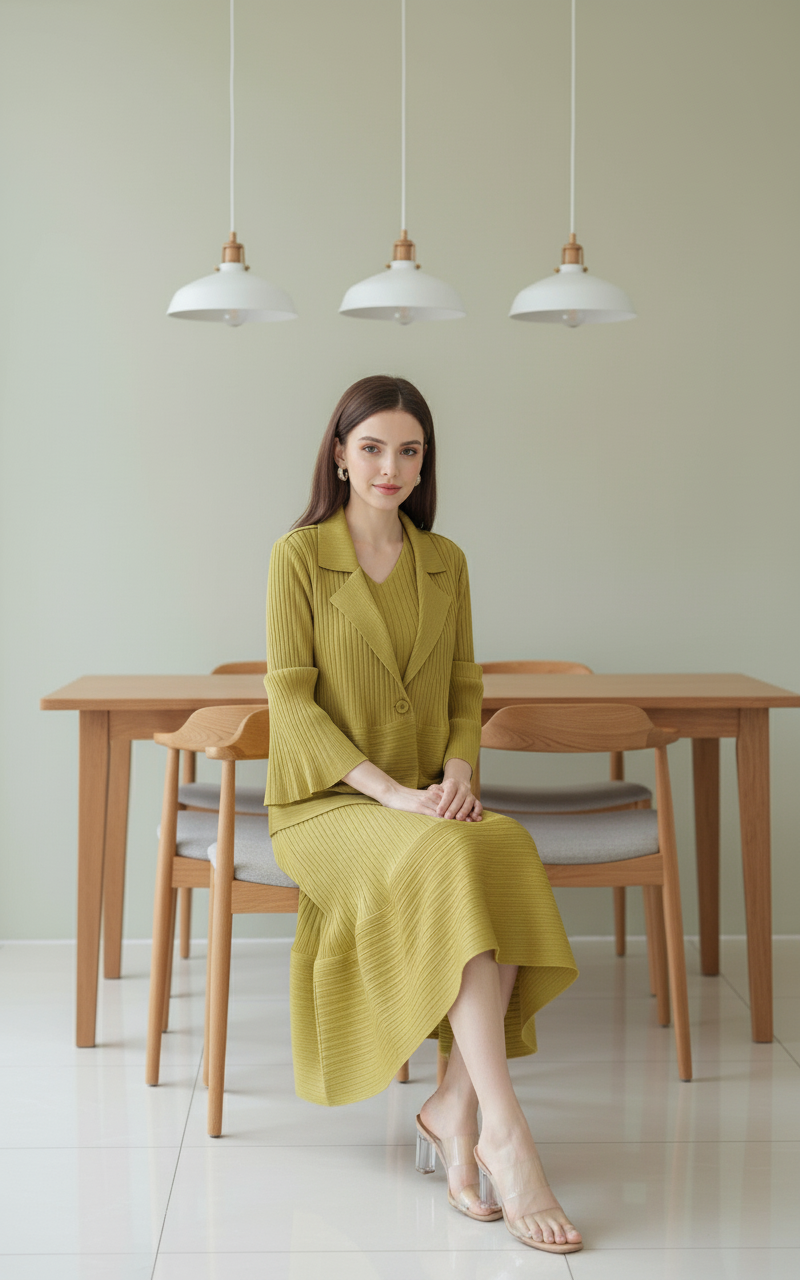 Crew Neck Top Wide Leg Pants - Yellow