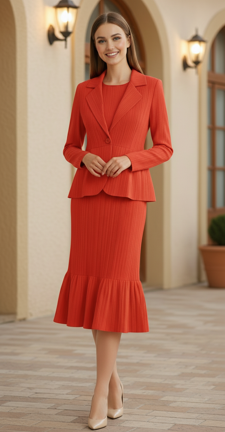 Crew Neck Top Wide Leg Pants - Orange-Red