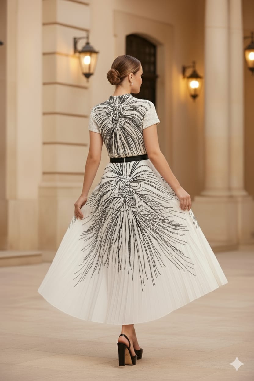 Pleated Set Flapper Dress - White